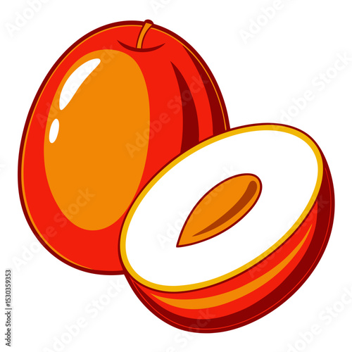 Vibrant Plum Illustration Whole and Halved Fruit with Bold Outlines