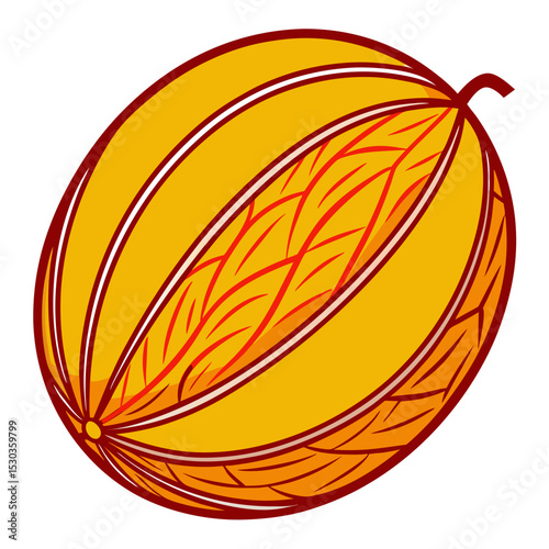 Stylized Yellow Melon Illustration with Red Veins and Dark Red Outline