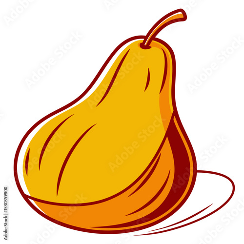 Stylized Golden Pear Illustration with Dark Red Outline and Highlight