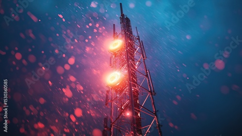A glowing 6G tower transmitting ultra-fast internet signals