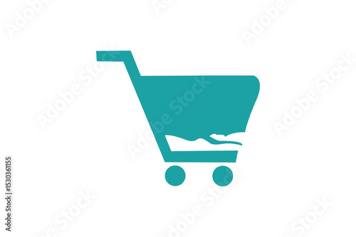 Blue e-commerce shopping cart icon isolated on white, symbolizing online retail and sales