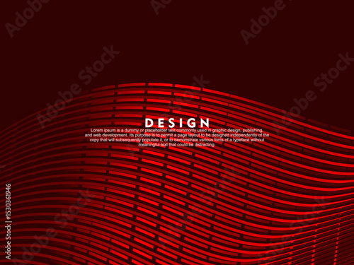 Abstract red glowing geometric lines on dark red background. Modern shiny red wave lines pattern. Futuristic technology concept, suitable for covers, posters, banners, brochures, websites, etc.