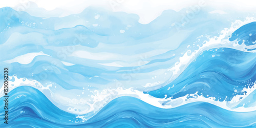 Modern Blue Watercolor Wash Design Featuring Light to Dark Tones in Flowing Gradient Layers for Web or Print Projects. Blending. Banner Graphic Resource as background for ocean wave and water design