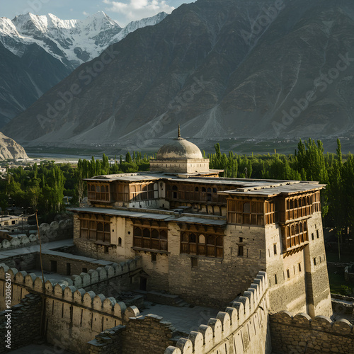 Majestic Mountaintop Palace: Breathtaking View of Hunza Valley Fort on transparent background