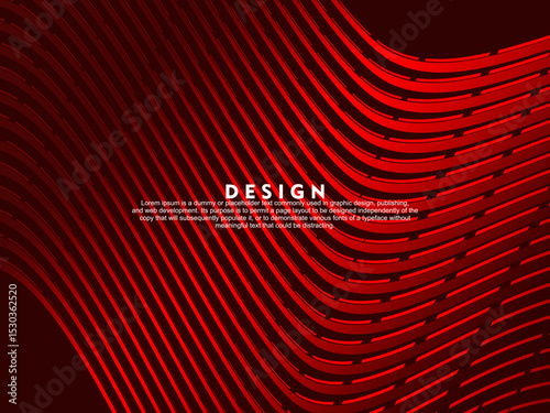 Abstract red glowing geometric lines on dark red background. Modern shiny red wave lines pattern. Futuristic technology concept, suitable for covers, posters, banners, brochures, websites, etc.