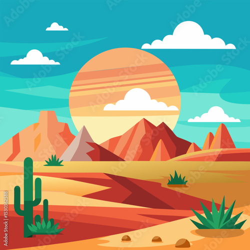 Majestic Desert Sunset. Arid Landscape Panorama