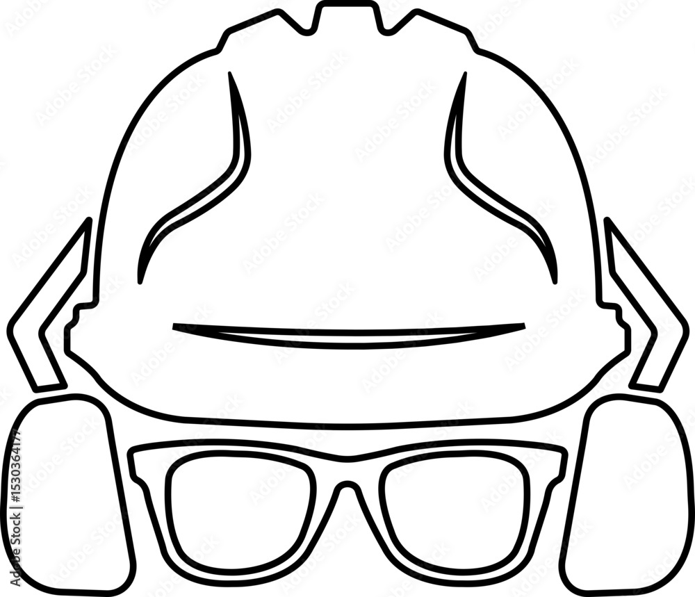 Protection glasses and hardhat helmet icon in line isolated on transparent background Protection glasses and hardhat helmet icon in line isolated on transparent background