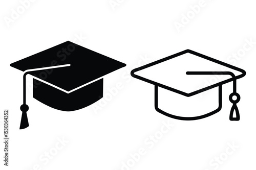Graduation cap icons in black and white representing higher education achievement