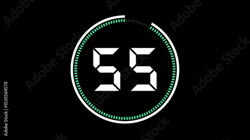 1 minute countdown animation on white screen background one minute countdown black digital number 4k HD