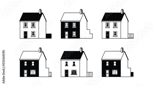 UK Residential House Collection, simple line drawing illustration