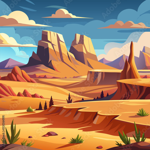 Majestic Desert Landscape. Breathtaking Canyons and Rock Formations