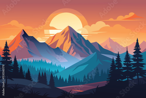 Majestic Sunset Mountain Landscape. Serene Nature Photography