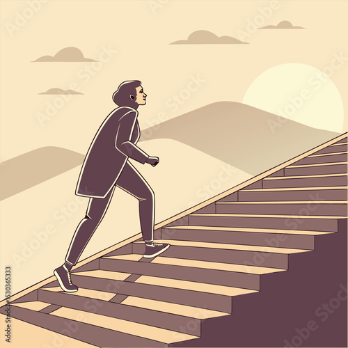 Person climbing stairs – "rise above" concept
