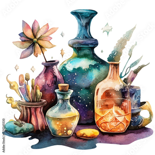 Dreamlike Objects, watercolor painting vector, isolated on a white background.