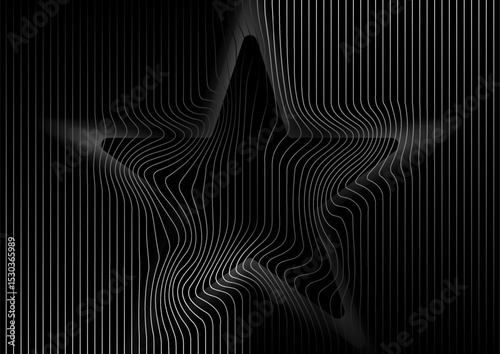 Abstract warped grey metallic lines forming distorted star shape, tech minimal background. Vector geometric pattern design