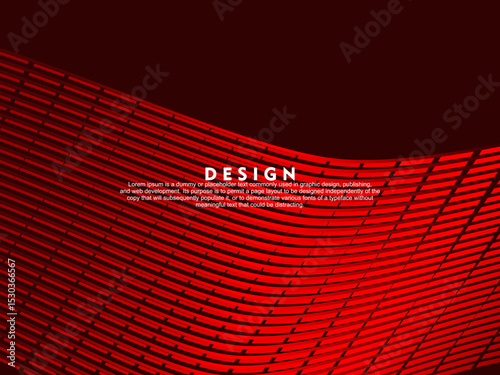 Abstract red glowing geometric lines on dark red background. Modern shiny red wave lines pattern. Futuristic technology concept, suitable for covers, posters, banners, brochures, websites, etc.