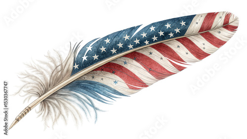 American Flag Feather Illustration, Symbolizing Freedom and Patriotism, Generated by AI