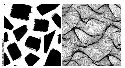 Abstract Art Composition Featuring Contrasting Textures Shapes and Forms within a Dual Frame