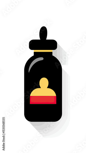 Flat minimalist baby bottle icon black silhouette with nipple and colorful label illustration for infant feeding symbol concept design vector image
