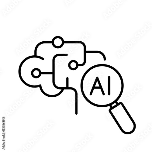 Editable stroke line icon of AI identifying knowledge gaps used in digital learning platforms and analytics tools