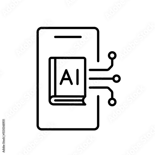 Line icon of AI in mobile learning apps with editable stroke used in smart education tools