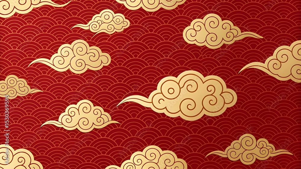 Seamless Chinese pattern with clouds on a red background. Vector illustration. Seamless Chinese pattern with clouds on a red background. Vector illustration.