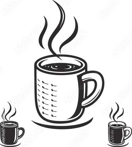 Hot coffee mug icons black on white