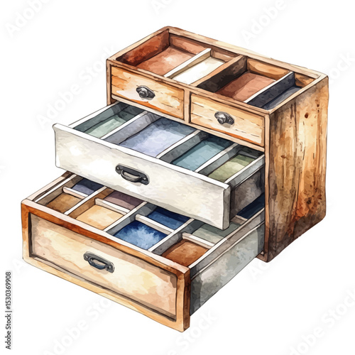 Drawer Dividers, watercolor painting vector, isolated on a white background.