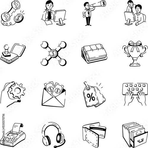 Set of Hand Drawn Corporate Business Icons 