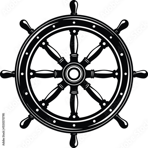Simple black silhouette of a ship s wheel