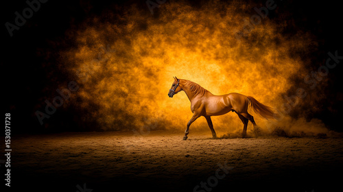 A magnificent horse captured mid-gallop, exuding raw power and unbridled pride. Its muscular body photo