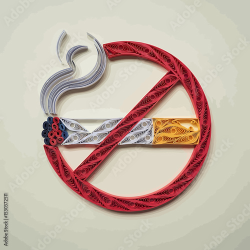 Intricate Quilled No Smoking Symbol with Rolled Paper Details and Artistic Design