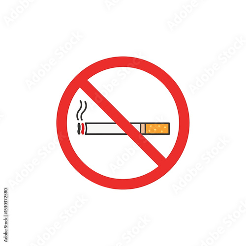 Red prohibition sign with a cigarette and smoke indicating no smoking