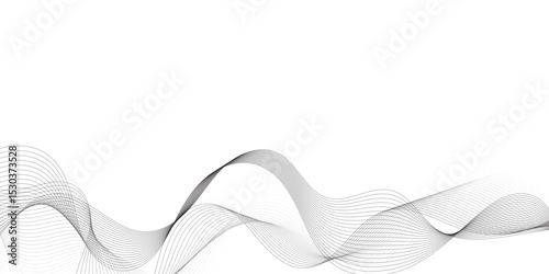 Abstract grey, white smooth element swoosh speed wave modern stream background. Wave with lines created using blend tool. Abstract frequency sound wave lines and twisted curve lines background.	