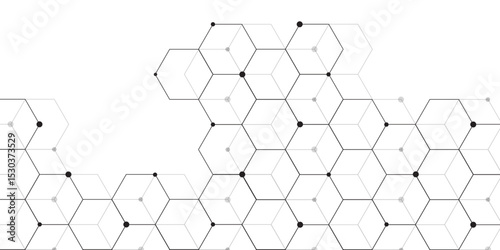 Molecular structure abstract tech background. Geometric white background. Vector banner design with hexagons. Science network pattern, connecting lines and dots Medical background, Vector illustration