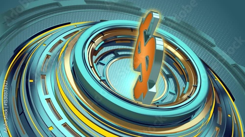 A SLEEK 3D DOLLAR SIGN SPINS ON A FUTURISTIC DIGITAL BACKDROP SEAMLESS FINANCE MOTION LOOP