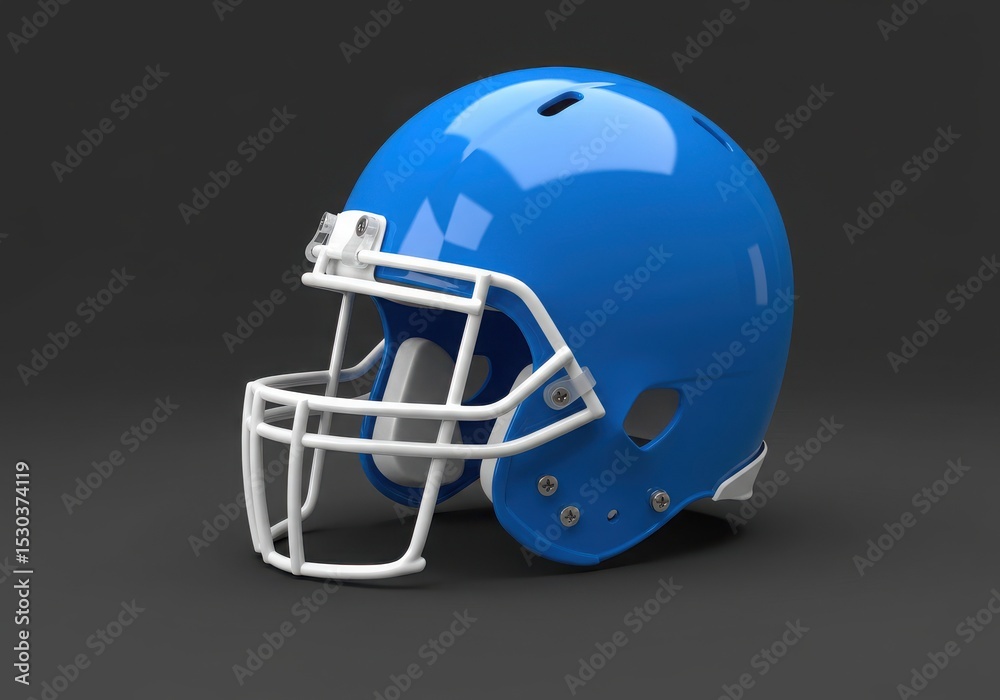 Fototapeta premium Blue football helmet with white face mask on gray background