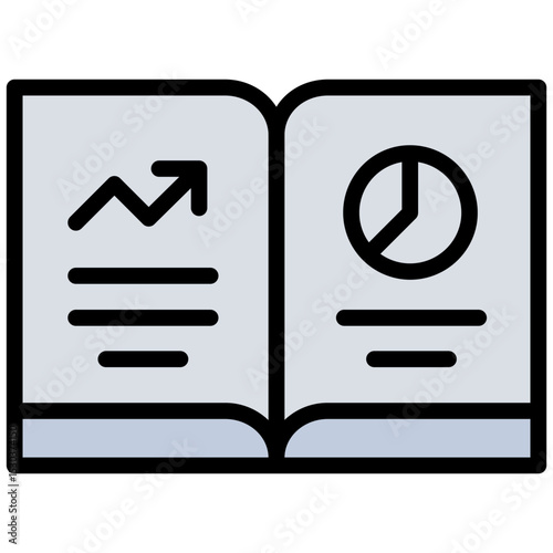 Statistic Book Outline Flat Icon, Marketing Strategy Concept Outline Flat Design Style Symbol