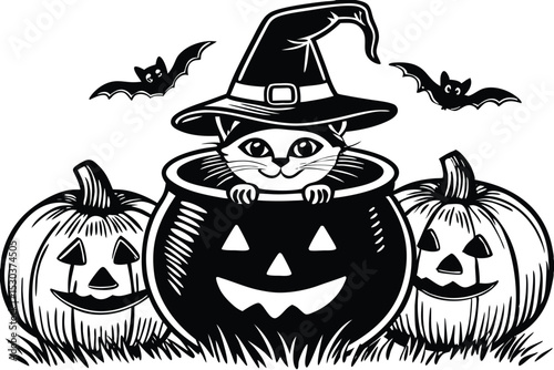 Spooky witch hat design element for halloween