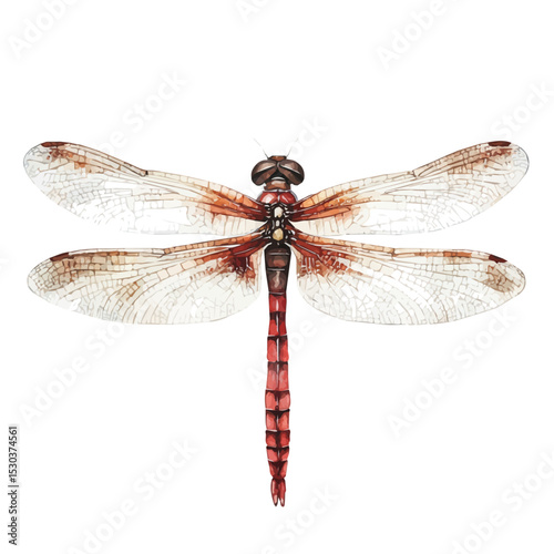Dragonfly Close Up, watercolor drawing vector, isolated on a white background.