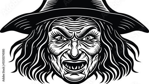 Wicked witch halloween cartoon character vector illustration