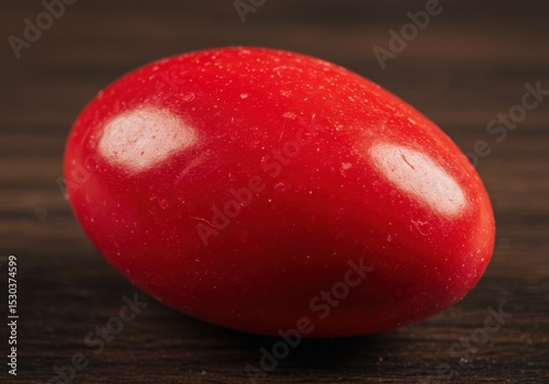 Close up of a single red tomato on a wooden surface © png stock