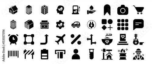 A diverse collection of glyph icons depicting various concepts and objects