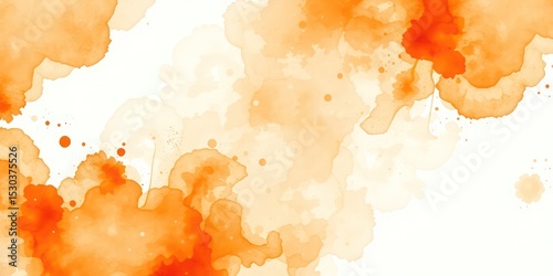 Abstract design element featuring translucent orange blobs, watercolor splashes, and a bright background