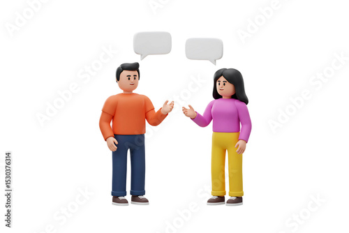 Modern flat vector illustration of two people talking with speech bubbles, great for business, teamwork, or communication themes.
