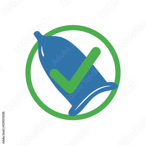 male contraceptive icon, simple condom icon with using checklist