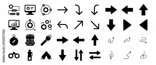 A diverse collection of arrow icons and process management symbols