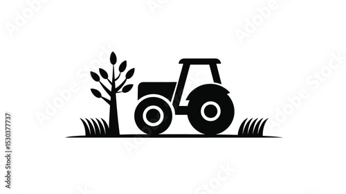 Farm Tractor Icon: Agriculture, Farming, Rural Life Symbol