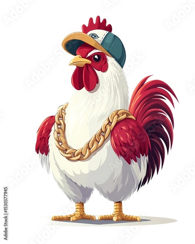 Trendy Rooster with Cap and Chain