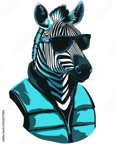 Zebra Cool in Blue Vest and Sunglasses